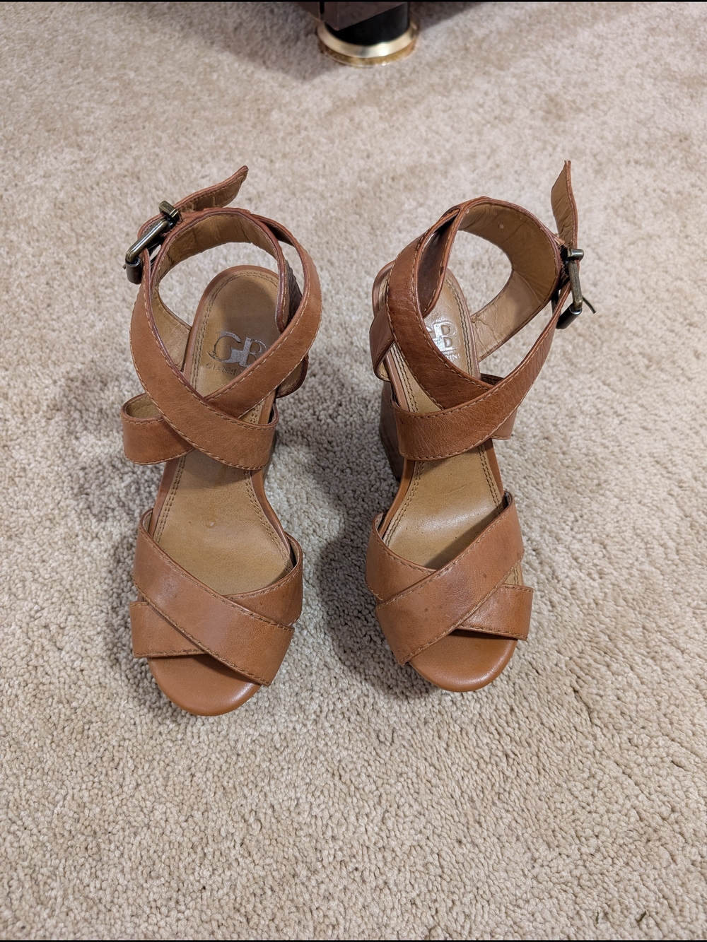 Gianni Bini Cognac Brown Strappy Wedge Sandals - Picture 2 of 4